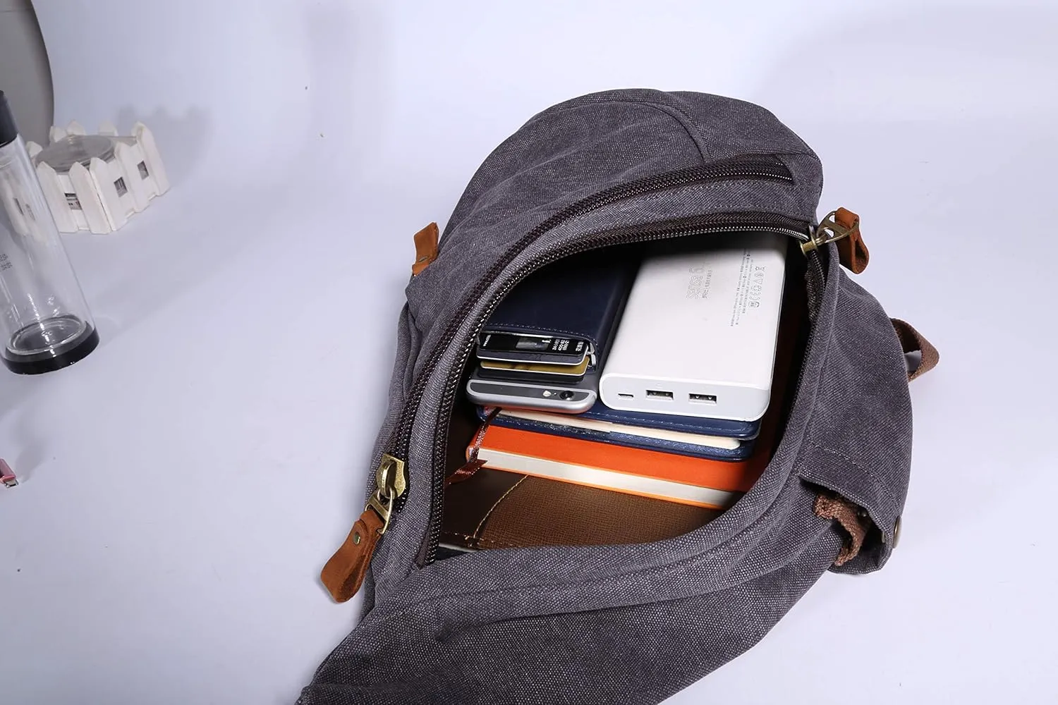 Canvas Sling Bag - Small Crossbody Backpack Shoulder Casual Daypack Rucksack for Men Women Outdoor Cycling Hiking Travel Grey1