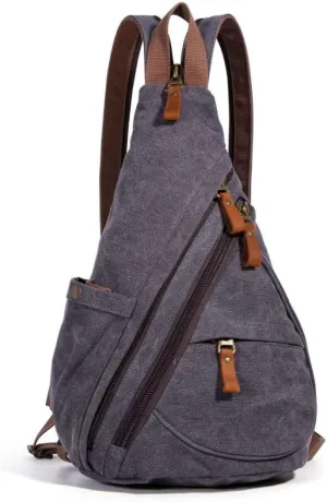 Canvas Sling Bag - Small Crossbody Backpack Shoulder Casual Daypack Rucksack for Men Women Outdoor Cycling Hiking Travel Grey1