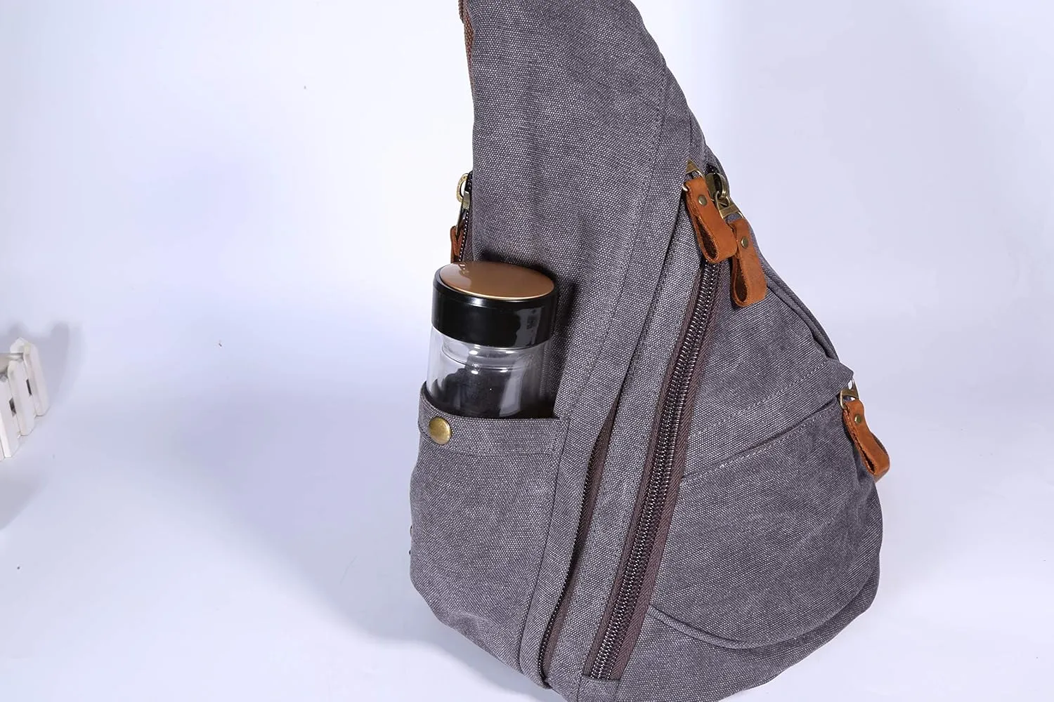 Canvas Sling Bag - Small Crossbody Backpack Shoulder Casual Daypack Rucksack for Men Women Outdoor Cycling Hiking Travel Grey1