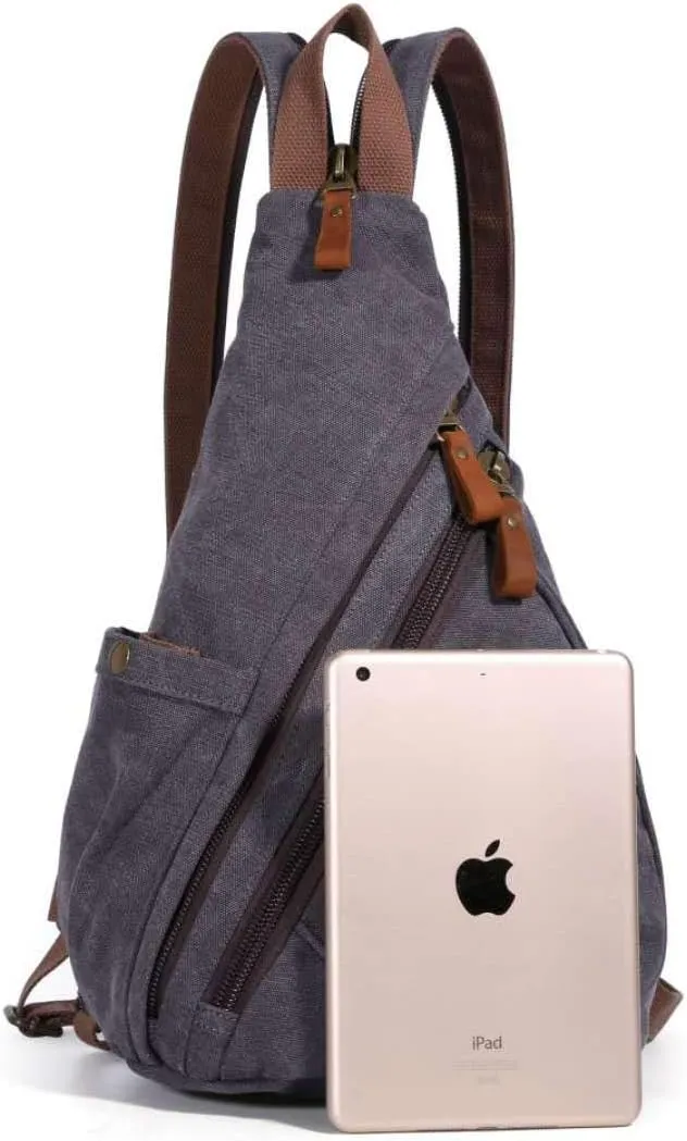 Canvas Sling Bag - Small Crossbody Backpack Shoulder Casual Daypack Rucksack for Men Women Outdoor Cycling Hiking Travel Grey1