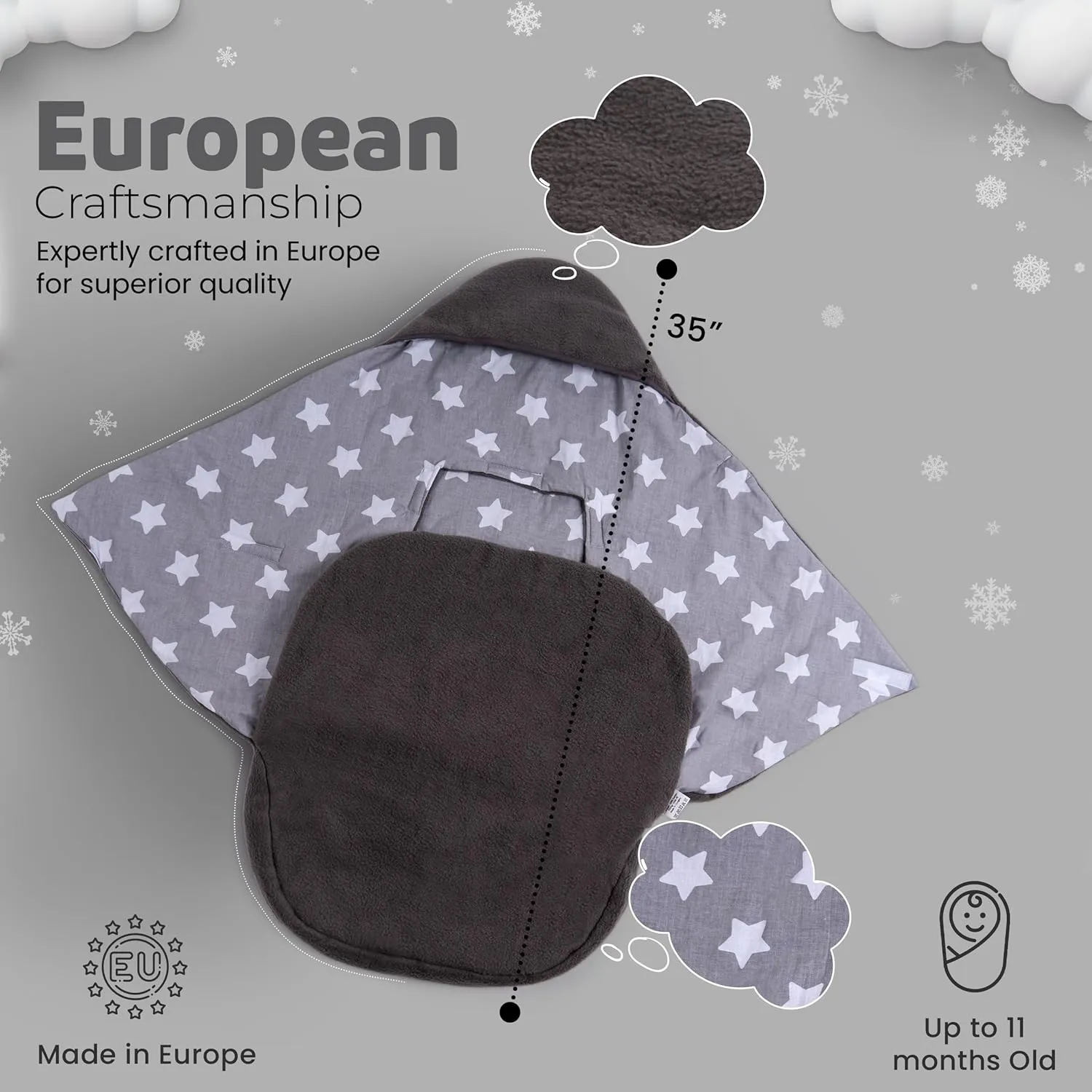 Car seat Blankets for Babies - Baby Footmuff - Carseat Swaddle Blanket - Stroller Bunting Bag for Infants - Baby Newborn Winter Gear (Grey/Stars)