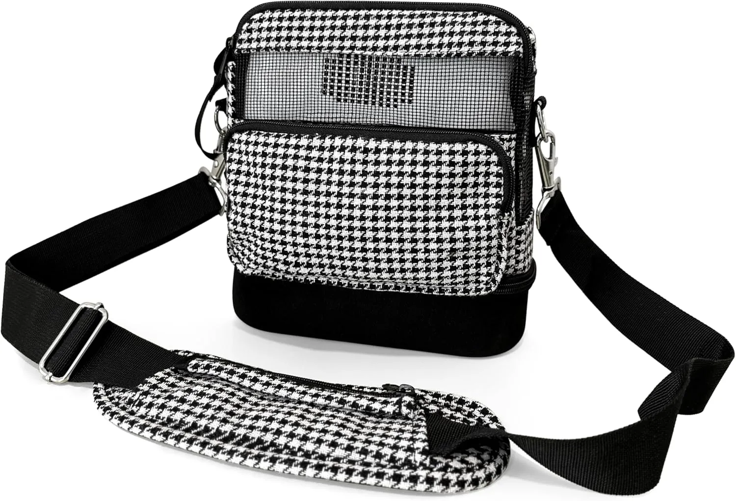 Carry Bag Fit For Rhythm P2 POC, carry bag with pockets for extra accessories, zippered bottom compartment for extra storage, padded adjustable shoulder strap/black & white houndstooth print