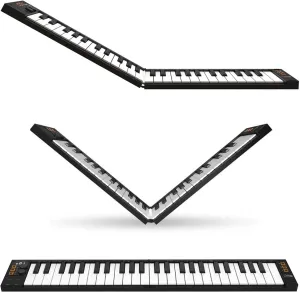 Carry-on Folding MIDI Controller 49 - MIDI Over Bluetooth &USB Ultra-Portable Keyboard Controller - Built-In Battery for Professional Music Production - Compatible with Mac, PC, iOS