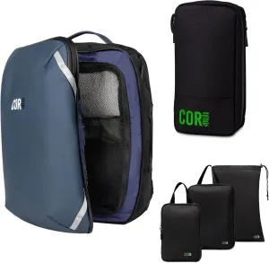 Carry On Travel Backpack Bundle | Island Hopper Travel Backpack with Toiletry Bag and Compression Packing Cube Set (40L, Navy Blue)