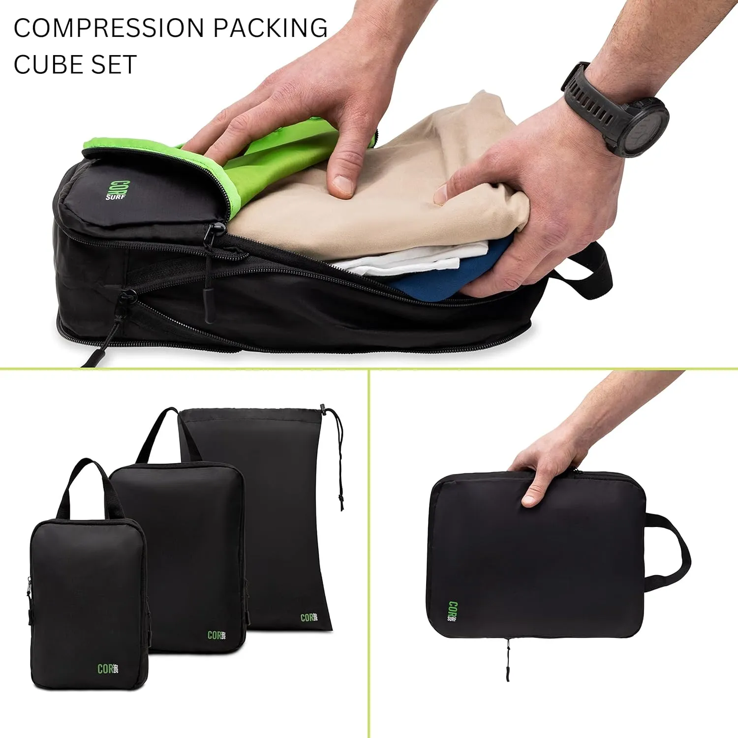 Carry On Travel Backpack Bundle | Island Hopper Travel Backpack with Toiletry Bag and Compression Packing Cube Set (40L, Navy Blue)