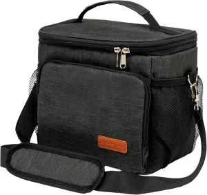 Carrywell (Not Made In China) Insulated Lunch Bag, Men's Lunch Box, Leakproof, Collapsible, Soft Sided Cooler W/Adjustable Shoulder Strap (Gray)