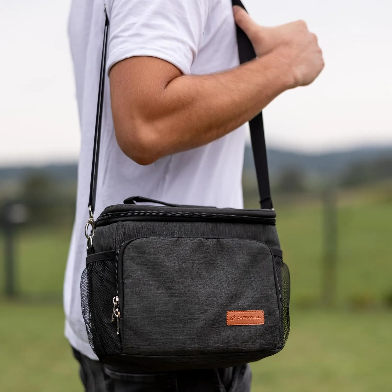Carrywell (Not Made In China) Insulated Lunch Bag, Men's Lunch Box, Leakproof, Collapsible, Soft Sided Cooler W/Adjustable Shoulder Strap (Gray)