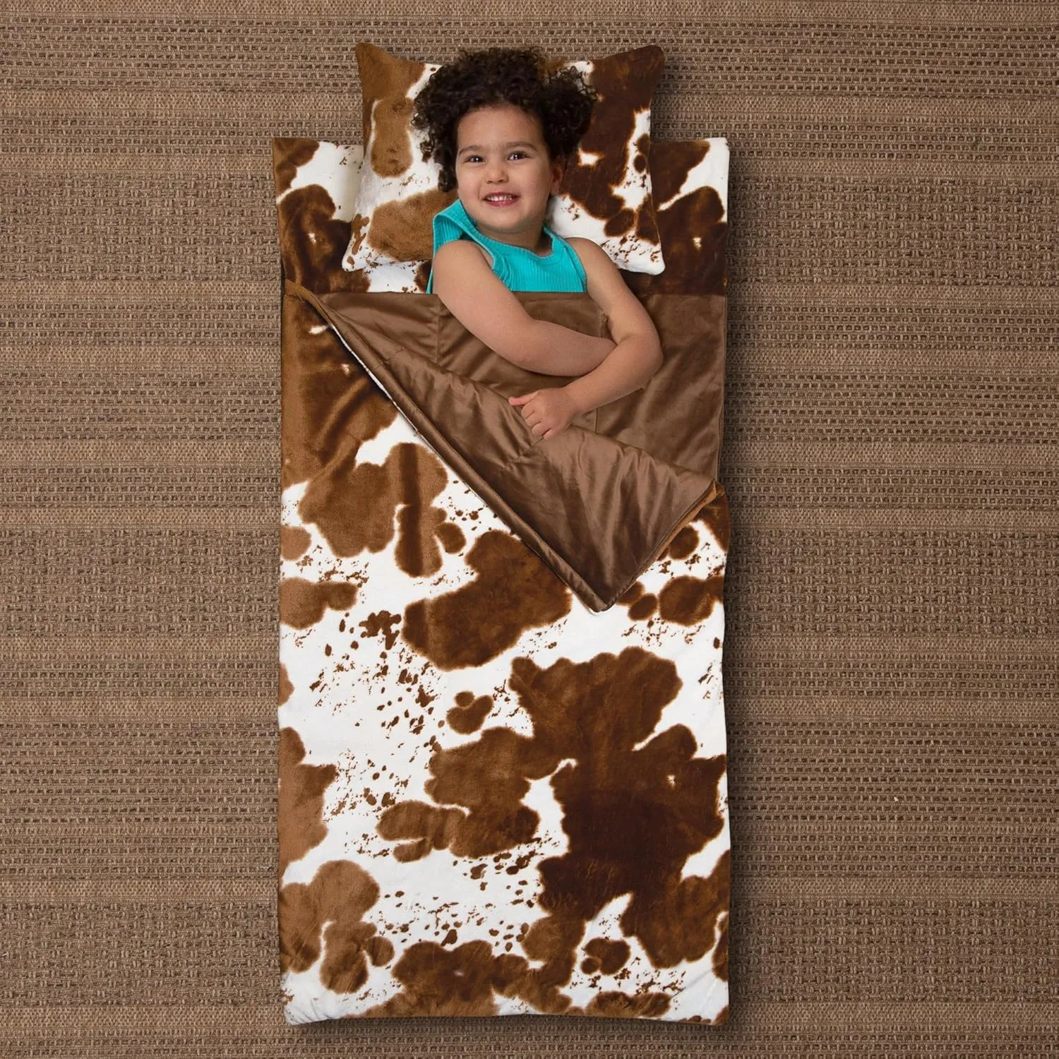 Carstens, Inc. Kids Slumber Bag Sleeping Bag/Nap Mat with Pillow for Boys & Girls, Cow Print