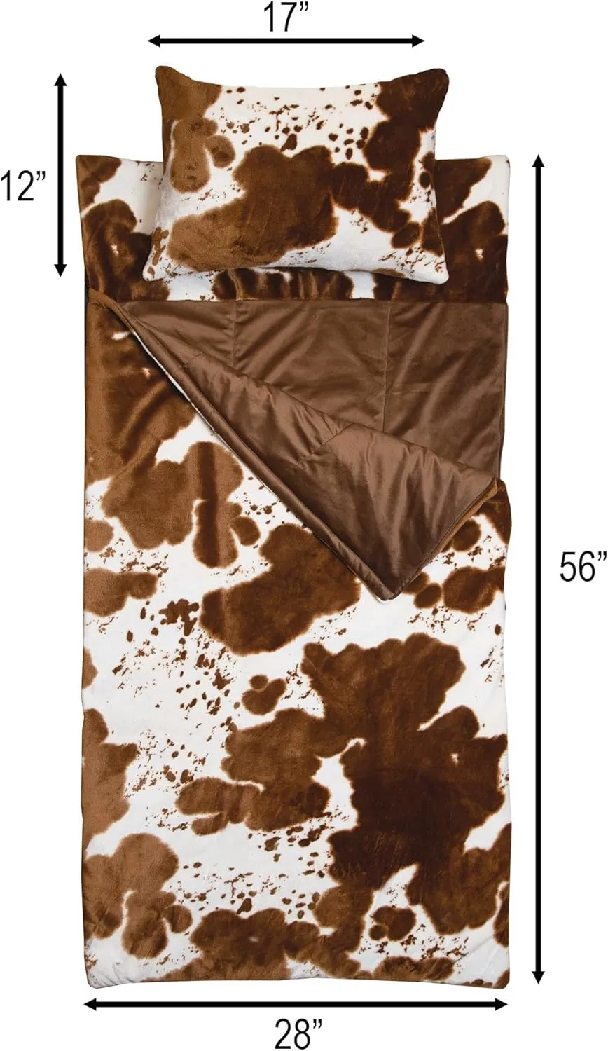 Carstens, Inc. Kids Slumber Bag Sleeping Bag/Nap Mat with Pillow for Boys & Girls, Cow Print