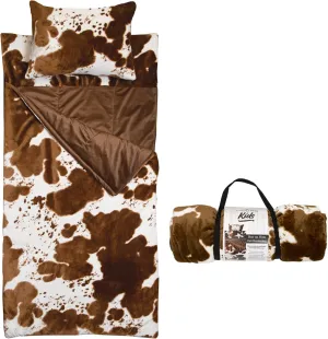Carstens, Inc. Kids Slumber Bag Sleeping Bag/Nap Mat with Pillow for Boys & Girls, Cow Print