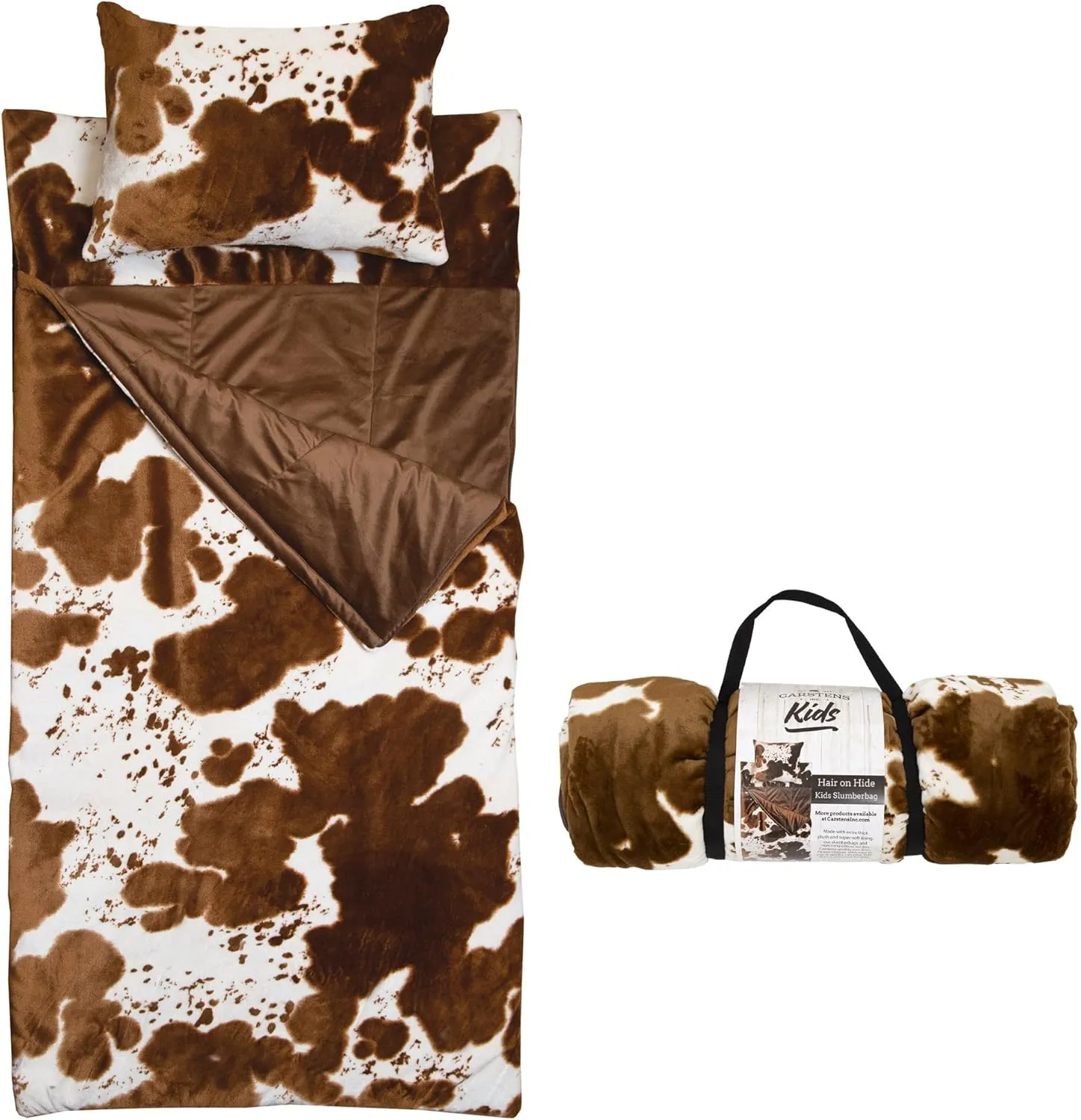 Carstens, Inc. Kids Slumber Bag Sleeping Bag/Nap Mat with Pillow for Boys & Girls, Cow Print