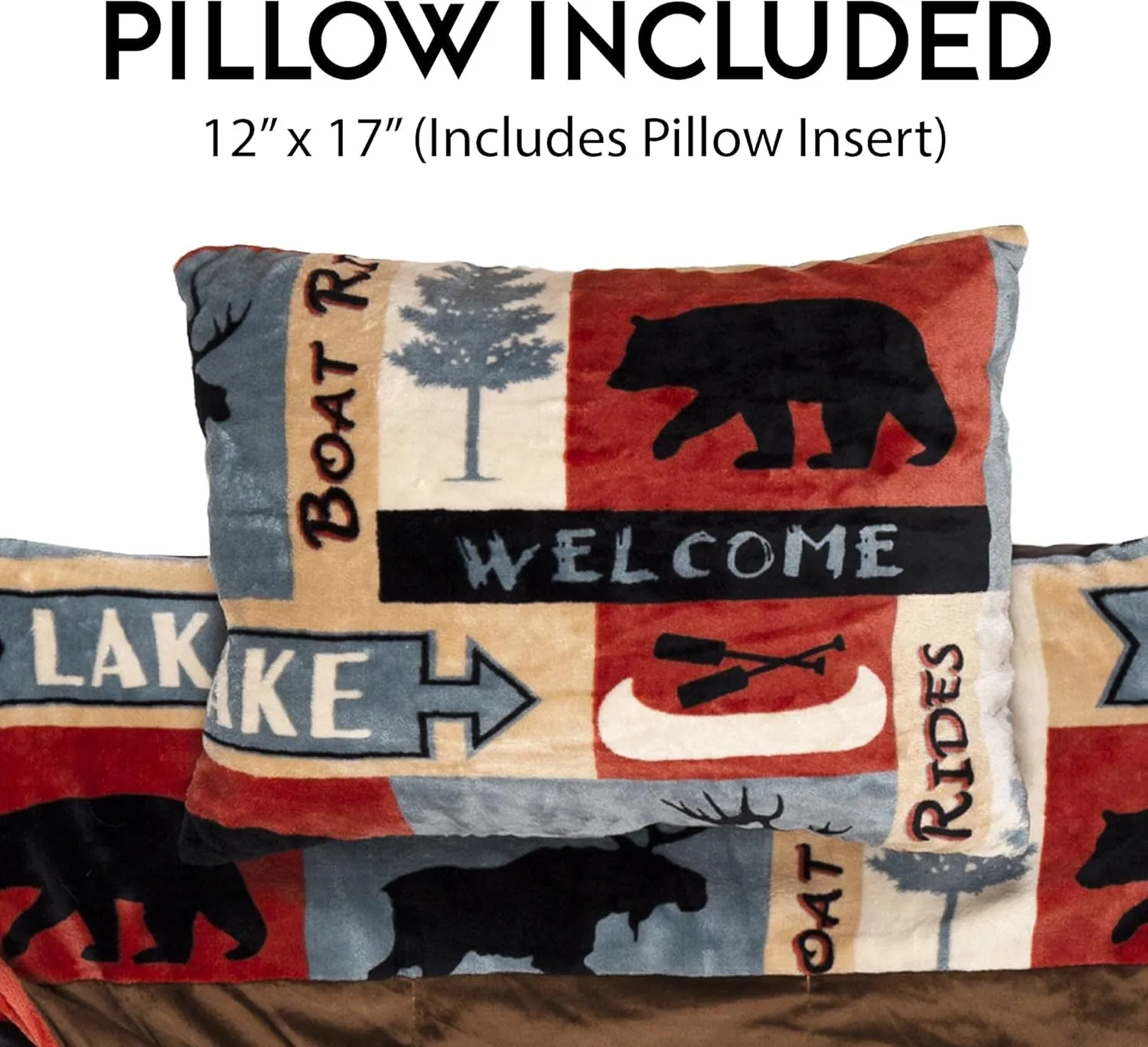 Carstens, Inc. Kids Slumber Bag Sleeping Bag/Nap Mat with Pillow for Boys & Girls, Lake Rustic