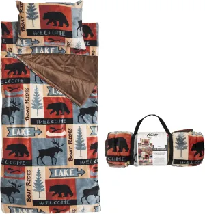 Carstens, Inc. Kids Slumber Bag Sleeping Bag/Nap Mat with Pillow for Boys & Girls, Lake Rustic