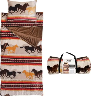 Carstens, Inc. Kids Slumber Bag Sleeping Bag/Nap Mat with Pillow for Boys & Girls, Running Horses