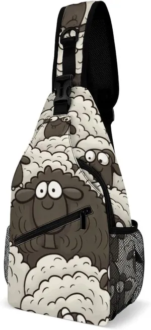 Cartoon Black White Sheep Sling Bag with Rfid Blocking Causal Mens Crossbody Bag Lightweight Chest Pack Large Man Purse Travel Crossbody Backpack Shoulder Sling Backpack for Hiking Running Cycling