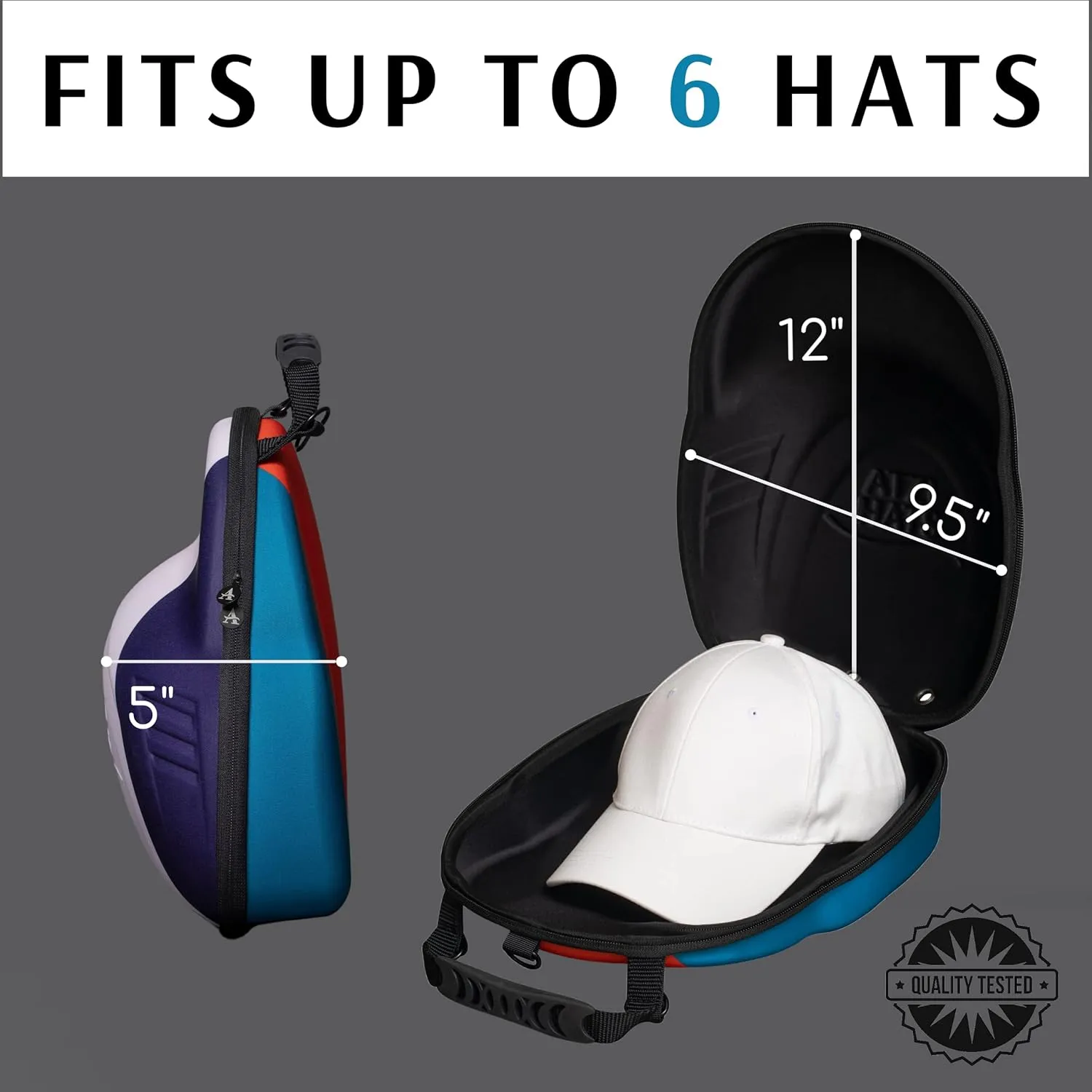 Case for Baseball Caps Hard Travel Hat Case Cap Carrier Hats Storage Box Shoulder Strap Carabiner Fits 6 Hats