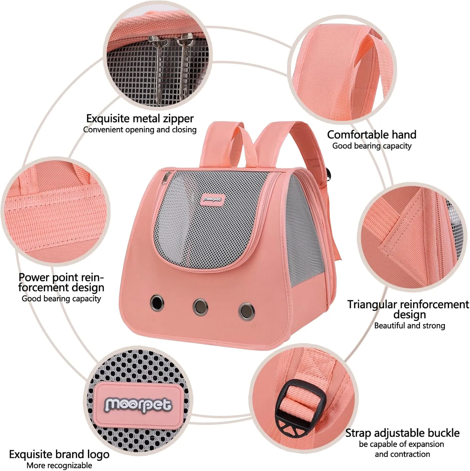 Cat Backpack, Fully Ventilated Collapsible Dog Backpack for Outdoor Travel Hiking Camping, Dog Backpack, Portable Pet Backpack(Pink)