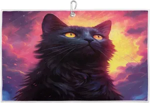 Cat Starry Sky Golf Towel with Heavy Duty Carabiner Clip Quick Dry Ultra Absorbent Club Ball Cleaning Towel Golf Accessories for Men Women