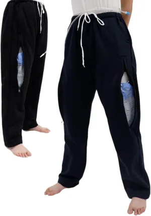 Catheter Leg Bag Pants for Men/Women, Urine Bag Holder Pants with 2 Zippered Side Pockets, Holding 2x2000ml Catheter Bag for Nephrostomy, Foley, Cystostomy, Enterostomy, Urostomy Patients (L, Black)