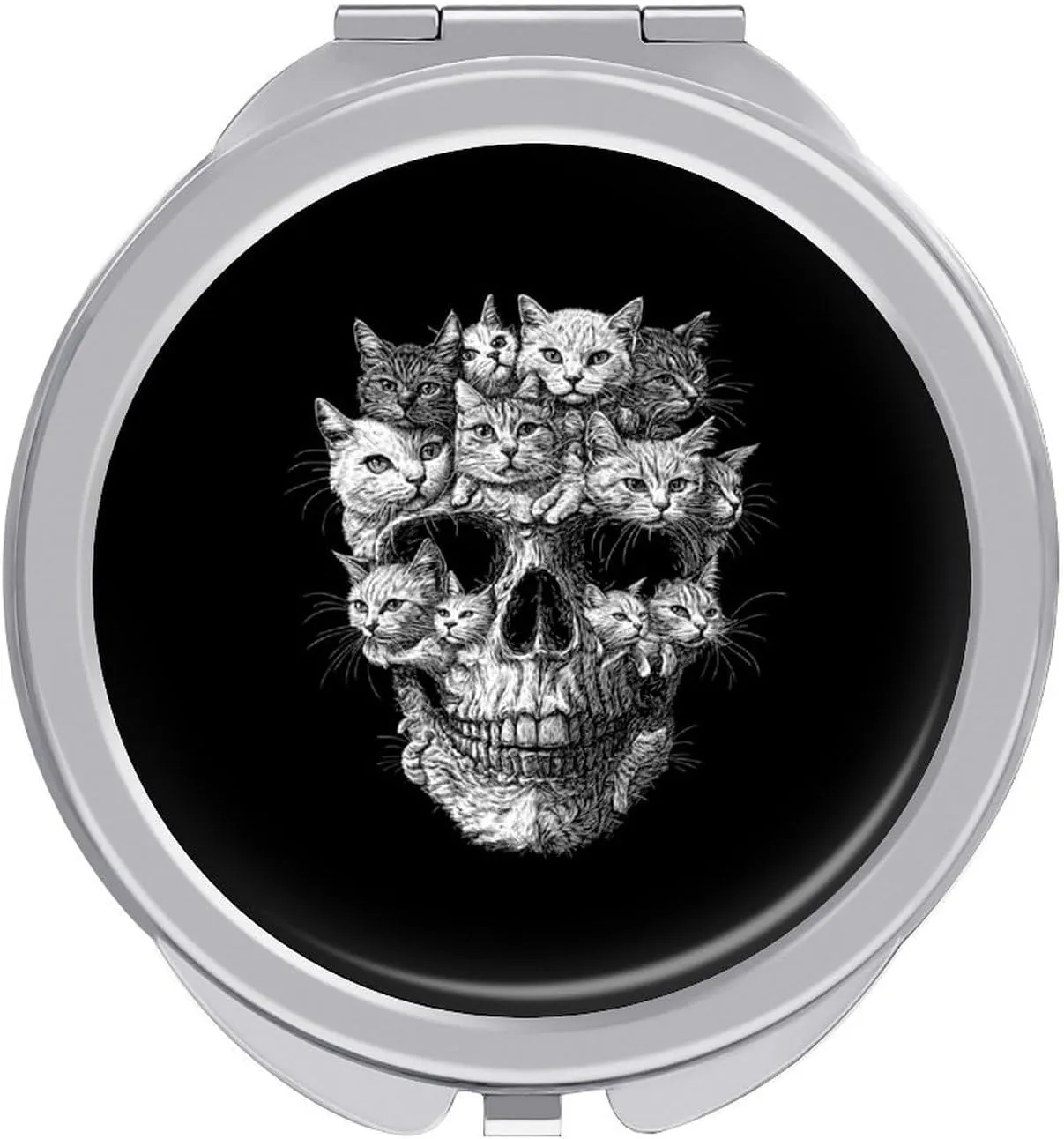 Cats Skull Head Compact Mini Mirror Double-Sided Pocket Makeup Mirrors Ultra Portable for Purses and Travel