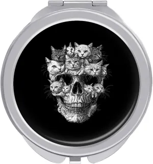 Cats Skull Head Compact Mini Mirror Double-Sided Pocket Makeup Mirrors Ultra Portable for Purses and Travel