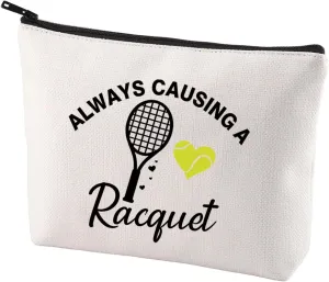 CENWA Tennis Gift Always Causing A Racquet Makeup Bag Tennis Player Cosmetic Bag Tennis Lover Gift Tennis Team Gift Zipper Travel Pouch (CAUSING A Racquet B)