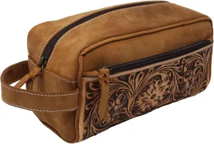 CHALLENGER Men's Distressed Floral Tooled Leather Travel Toiletry Dopp Kit Bag 18RTT01