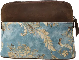 CHALLENGER Women's Printed Brown Leather Zippered Makeup Cosmetic Bag 18BT10