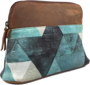 CHALLENGER Women's Printed Brown Leather Zippered Makeup Cosmetic Bag 18BT12