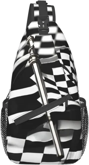 Checkered Flags Race Flags Print Sling Backpack, Sling Bag, Crossbody Chest Bag Daypack, for Hiking Travel