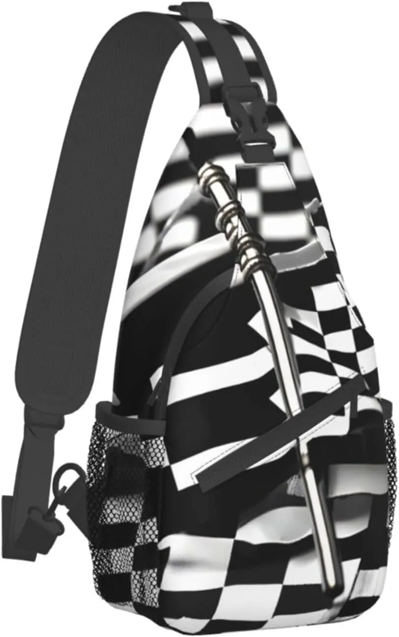 Checkered Flags Race Flags Print Sling Backpack, Sling Bag, Crossbody Chest Bag Daypack, for Hiking Travel