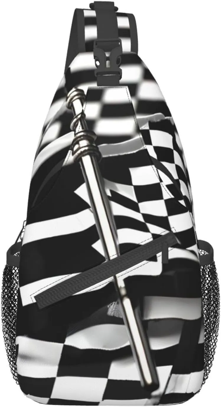 Checkered Flags Race Flags Print Sling Backpack, Sling Bag, Crossbody Chest Bag Daypack, for Hiking Travel
