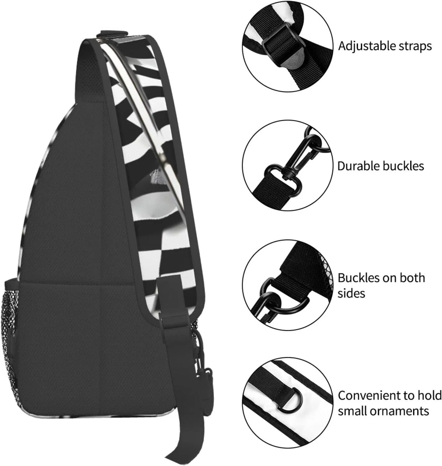 Checkered Flags Race Flags Print Sling Backpack, Sling Bag, Crossbody Chest Bag Daypack, for Hiking Travel