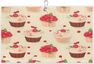 Cherry Cake Golf Towel with Heavy Duty Carabiner Ultra Absorbent Quick Dry Perfect for Cleaning Clubs Balls Gear Essential Golf Accessory for Men Women Kids