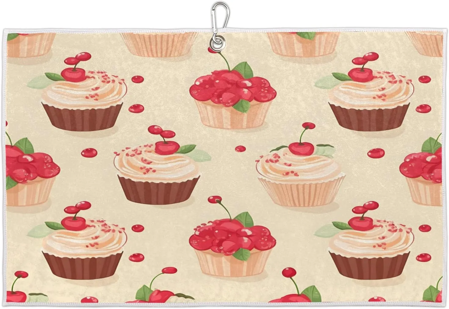 Cherry Cake Golf Towel with Heavy Duty Carabiner Ultra Absorbent Quick Dry Perfect for Cleaning Clubs Balls Gear Essential Golf Accessory for Men Women Kids