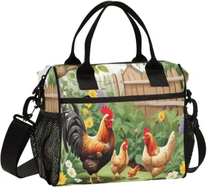 Chicken Bird Theme Insulated Lunch Bag for Women Men Reusable Lunch Tote Bag Cooler Bag Leakproof Lunch Box with Adjustable Shoulder Strap for Work Picnic Camping,M, Medium