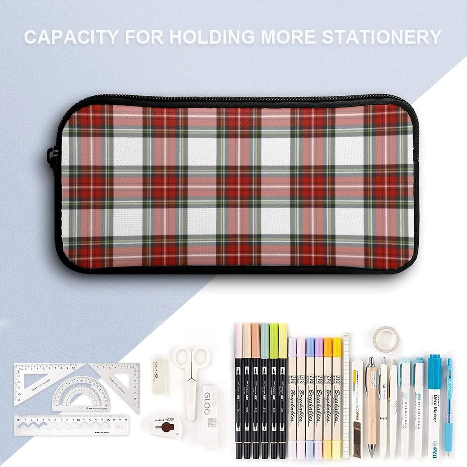 Christmas Grid Red Grid 17 Inch Backpack Diagonal Lunch Bag Pencil Case Set Unisex