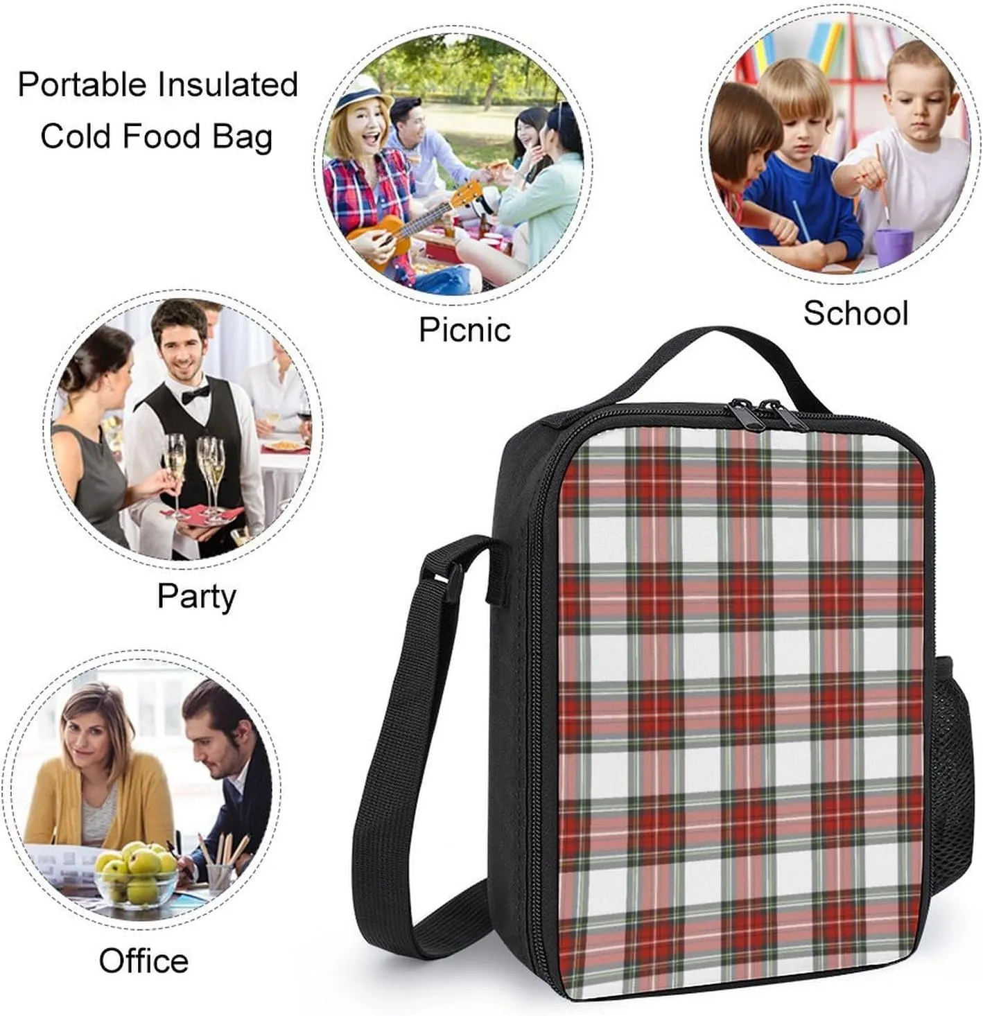 Christmas Grid Red Grid 17 Inch Backpack Diagonal Lunch Bag Pencil Case Set Unisex