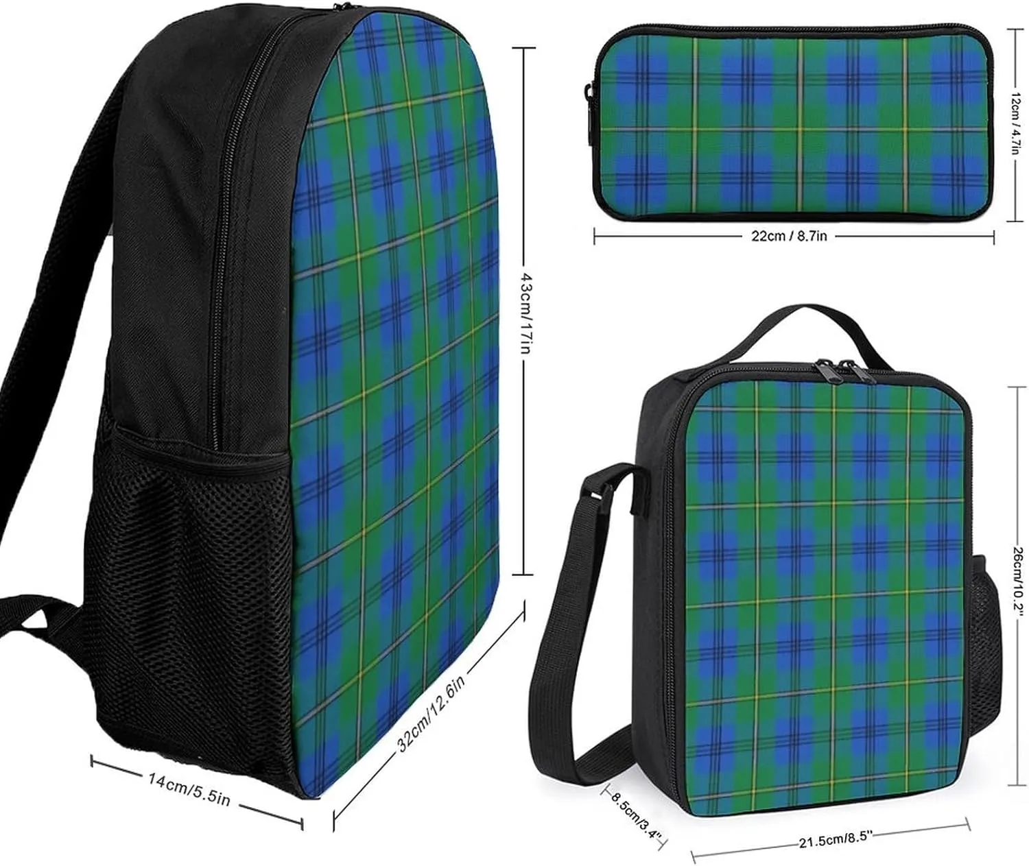 Clan Johnstone Johnston 17 Inch Backpack Diagonal Lunch Bag Pencil Case Set Unisex