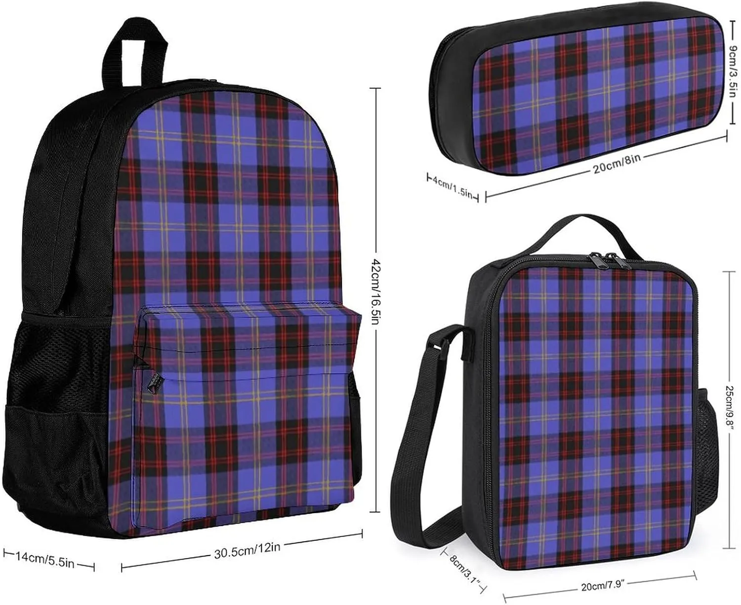 Clan Rutherford Tartan Lightweight Pocket Backpack Crossbody Lunch Bag Set Unisex