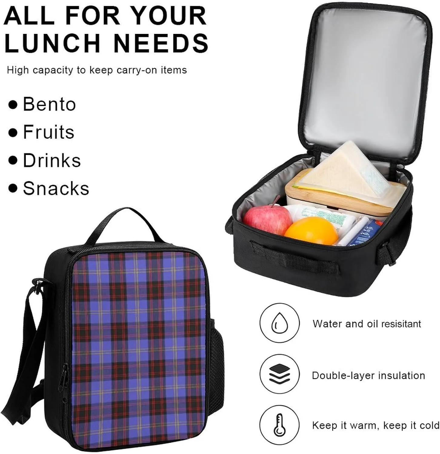 Clan Rutherford Tartan Lightweight Pocket Backpack Crossbody Lunch Bag Set Unisex
