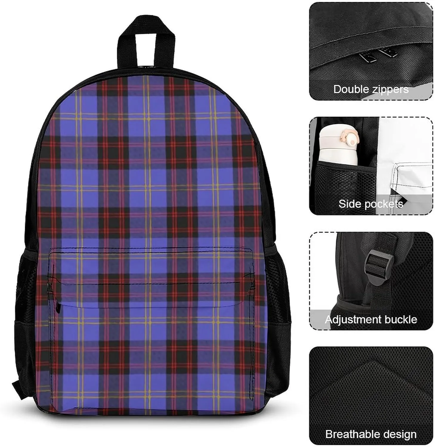 Clan Rutherford Tartan Lightweight Pocket Backpack Crossbody Lunch Bag Set Unisex