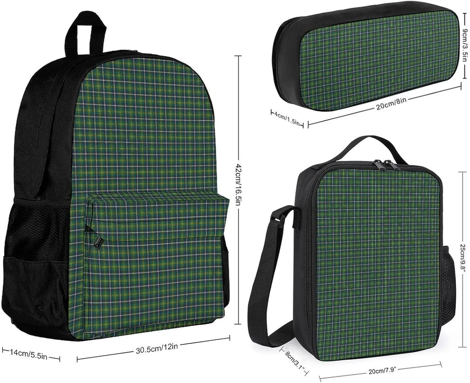 Clan Turnbull Hunting Tartan Lightweight Pocket Backpack Crossbody Lunch Bag Set Unisex