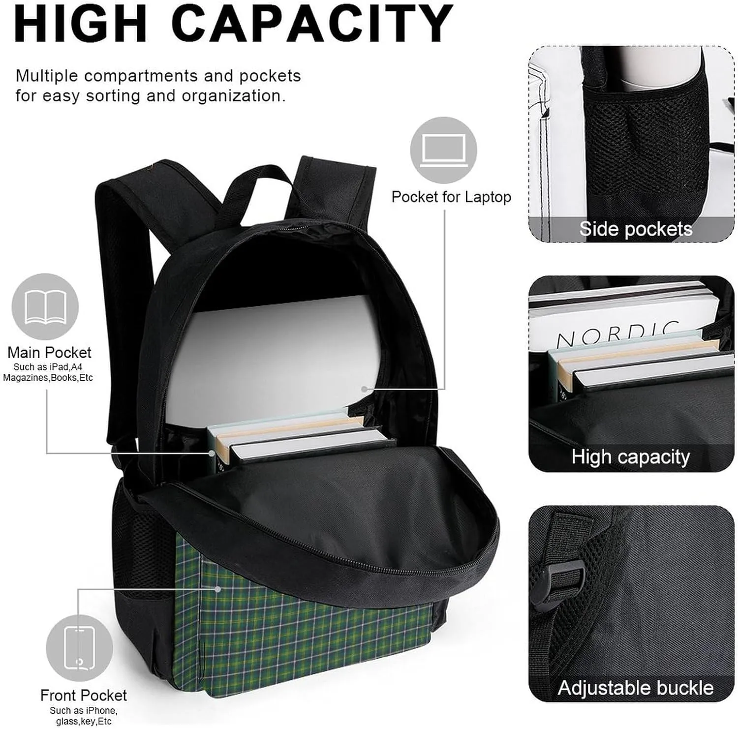 Clan Turnbull Hunting Tartan Lightweight Pocket Backpack Crossbody Lunch Bag Set Unisex