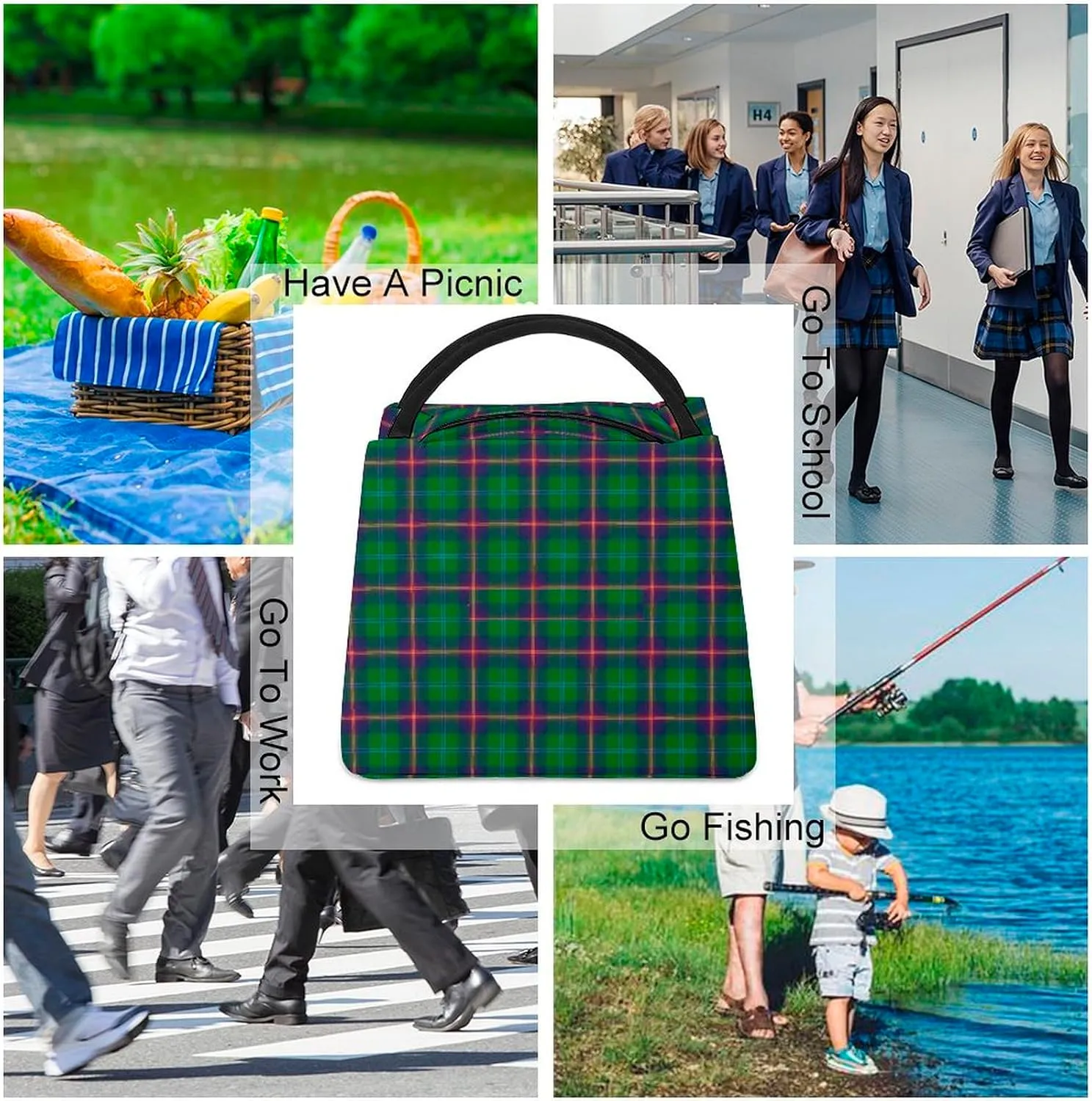 Clan Young Tartan Large Capacity Portable Hand-held Insulation Bag Unisex