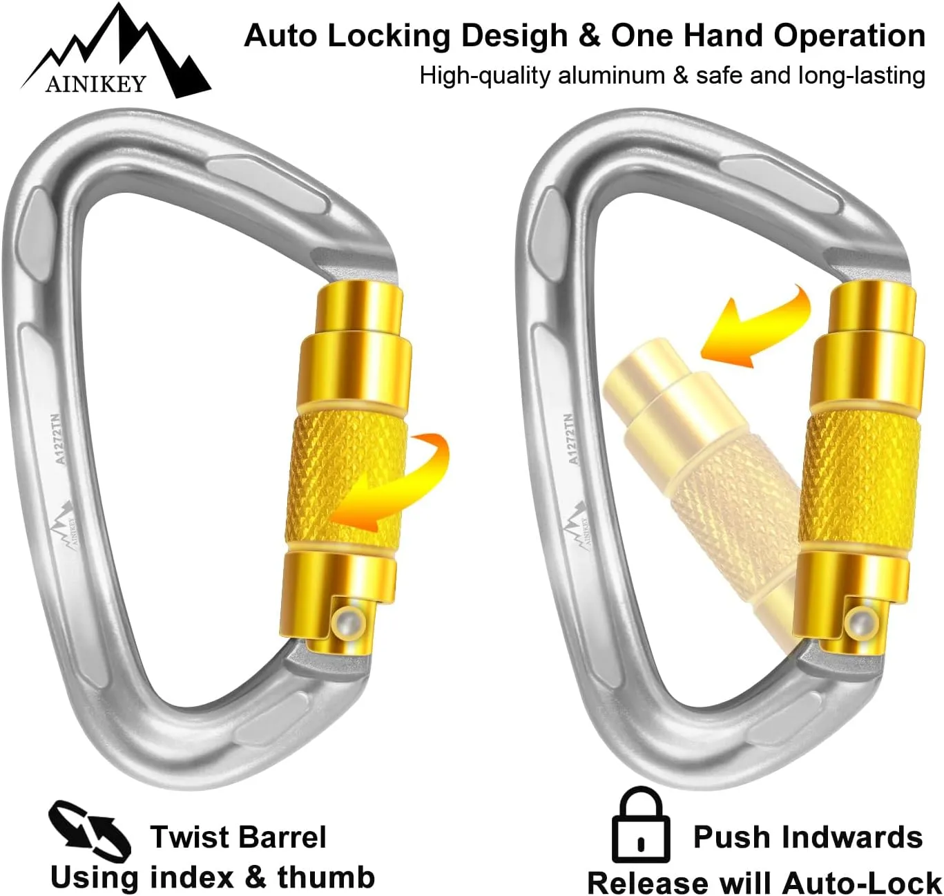 Climbing Carabiner Clips 25kN Auto Locking Carabiner, Professional Heavy Duty Large Locking Carabiner Clips for Rock/Ice Climbing Rappelling Rescue Swing etc, D Shaped, Large Size