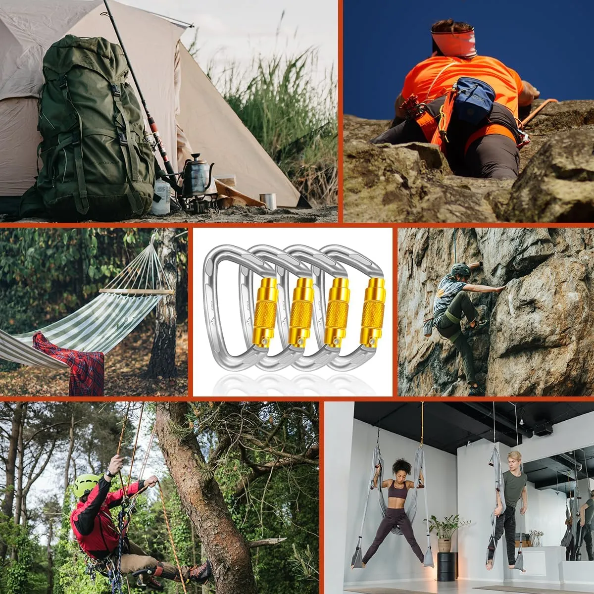 Climbing Carabiner Clips 25kN Auto Locking Carabiner, Professional Heavy Duty Large Locking Carabiner Clips for Rock/Ice Climbing Rappelling Rescue Swing etc, D Shaped, Large Size
