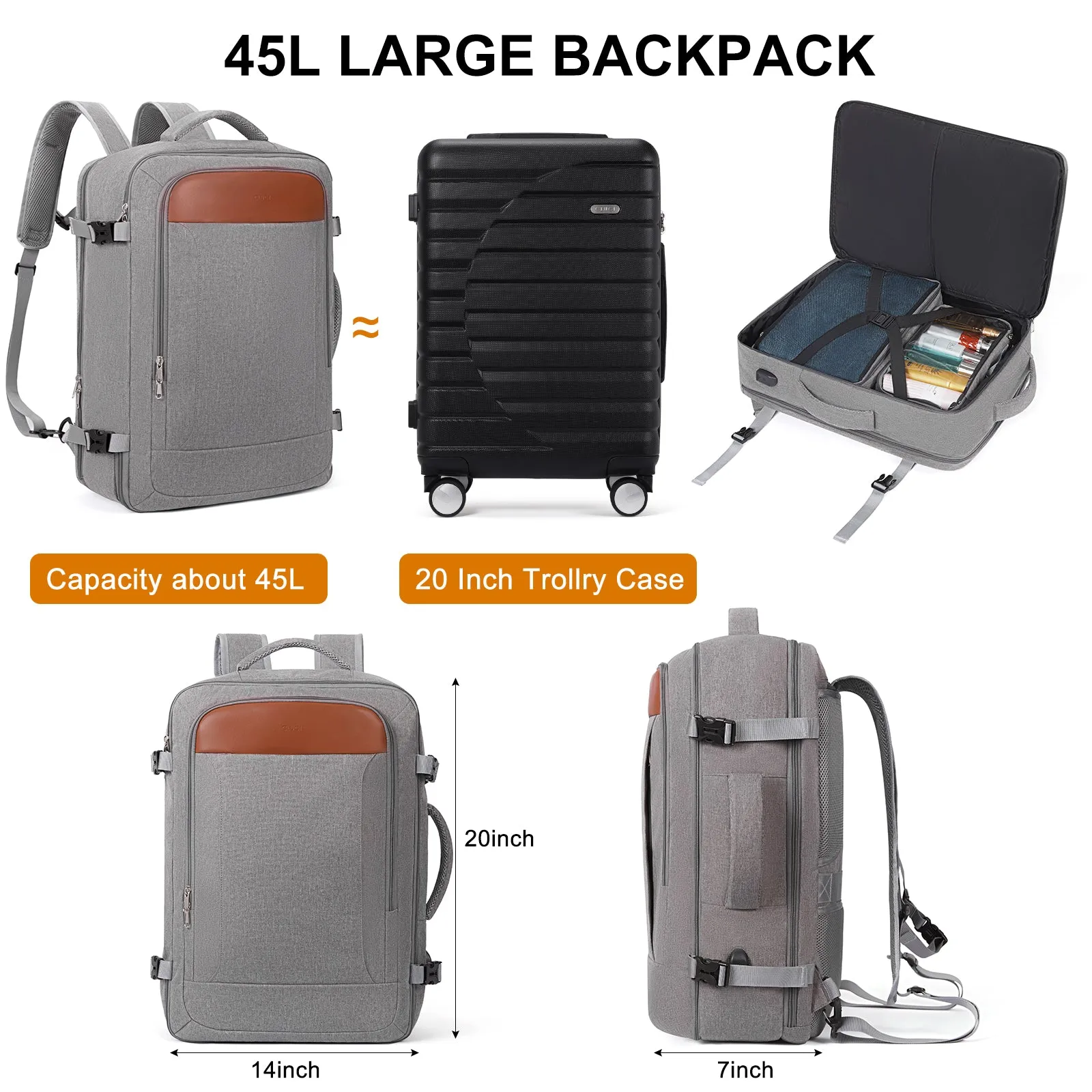 CLUCI Travel Backpack Carry on Backpack Flight Approved with 3 Packing Cubes Traveling Essentials
