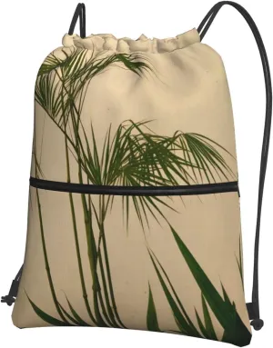 Clump Of Bamboo Prints Quality Drawstring zipper Backpack Suitable for outdoor leisure 15.3 X 18in (L X H), Black, One Size