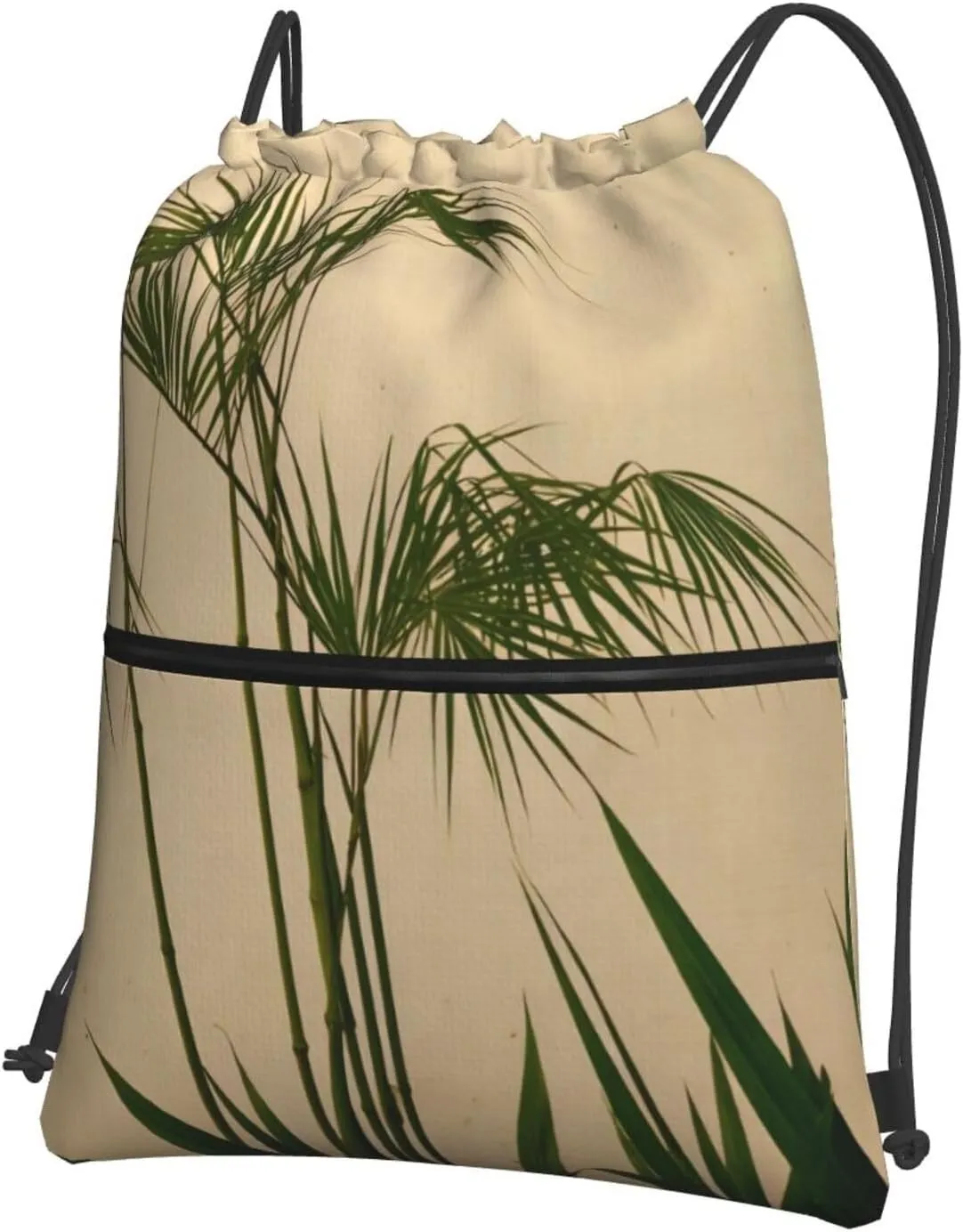 Clump Of Bamboo Prints Quality Drawstring zipper Backpack Suitable for outdoor leisure 15.3 X 18in (L X H), Black, One Size